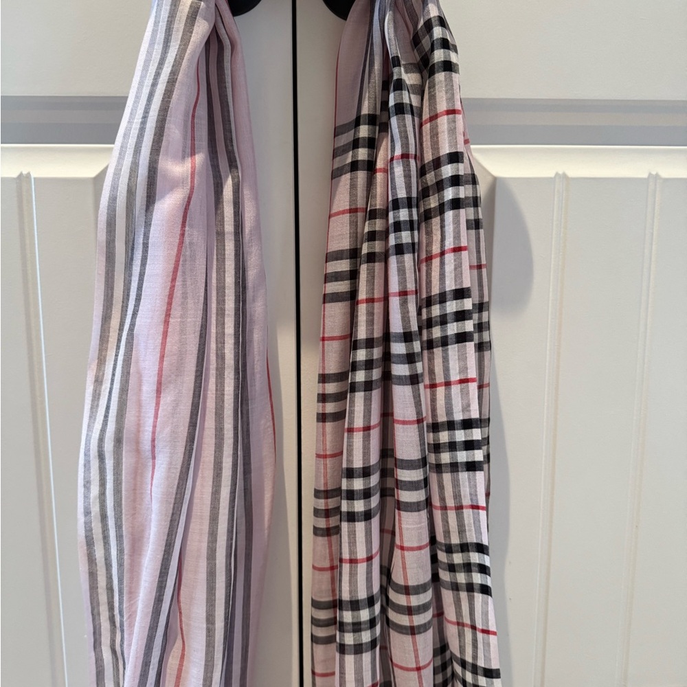 Burberry Pink and Black Checkered Scarf